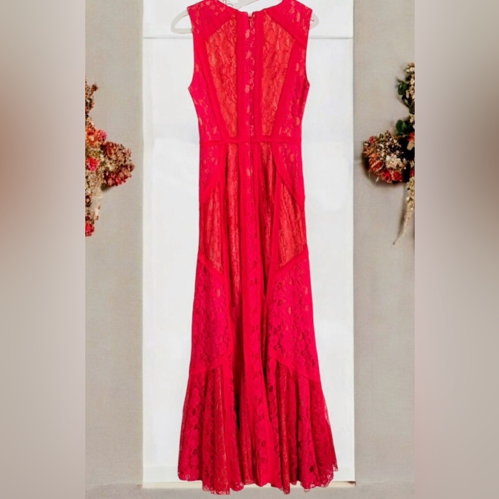 BCBGMAXAZRIA Cherry Red Lace Formal Dress - Size 2 - Wedding Guest / Prom - Picture 3 of 4